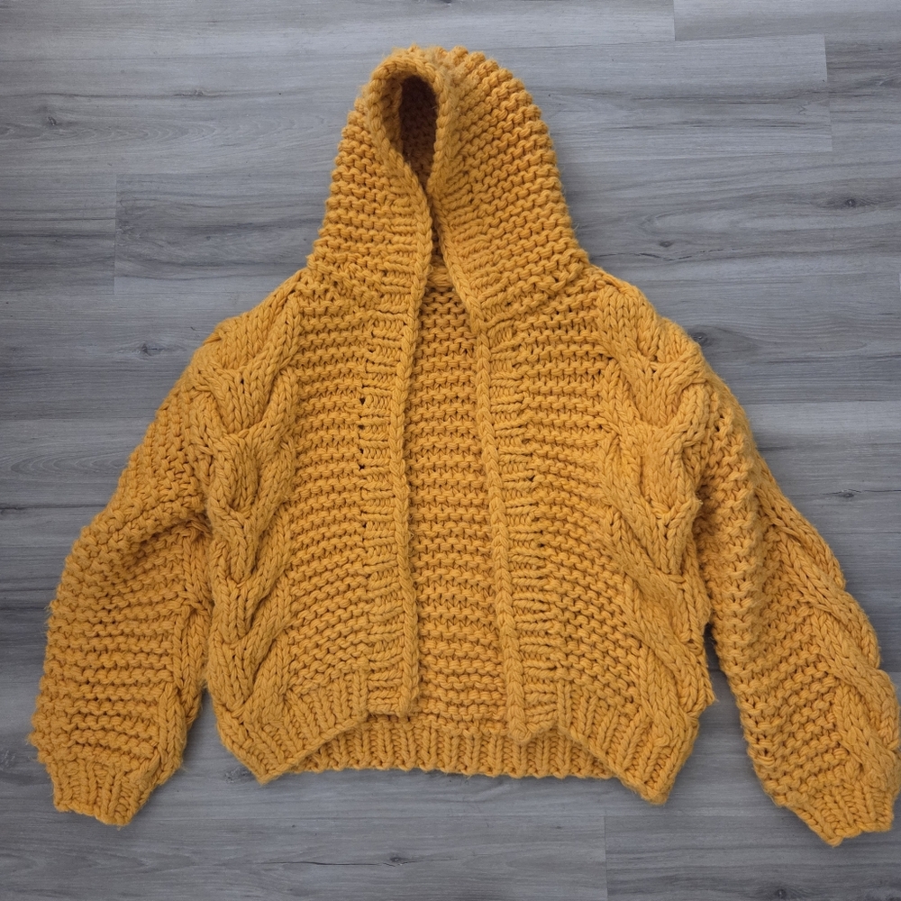 Chicwish Handmade Chunky Knit Yellow Open Cardigan Hooded Size M